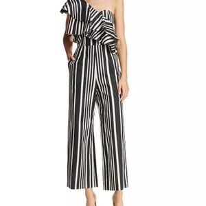 Alice + Olivia Sabeen One-Shoulder Striped Ruffle Jumpsuit